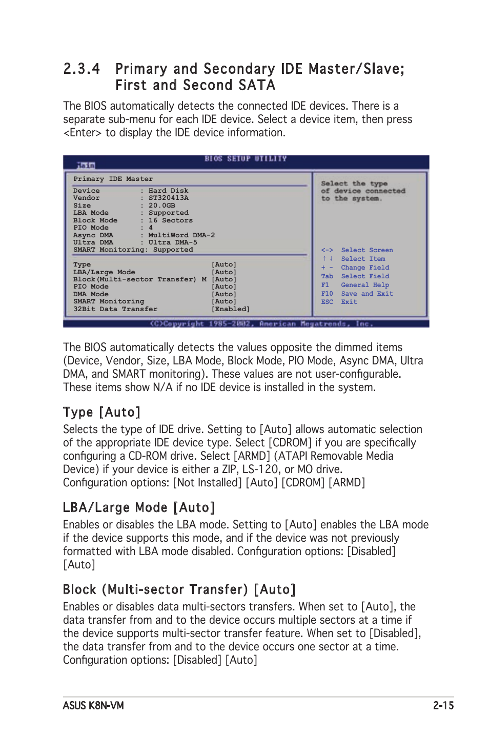 Type [auto, Lba/large mode [auto, Block (multi-sector transfer) [auto | Asus K8N-VM User Manual | Page 53 / 84