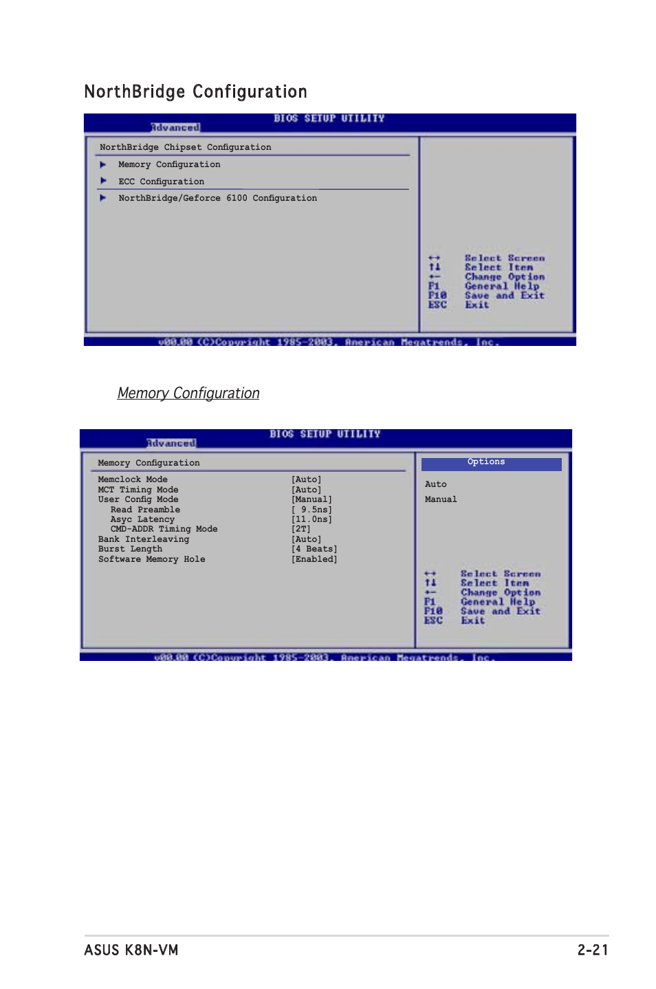 Northbridge configuration, Asus k8n-vm 2-21 | Asus K8N-VM User Manual | Page 59 / 84