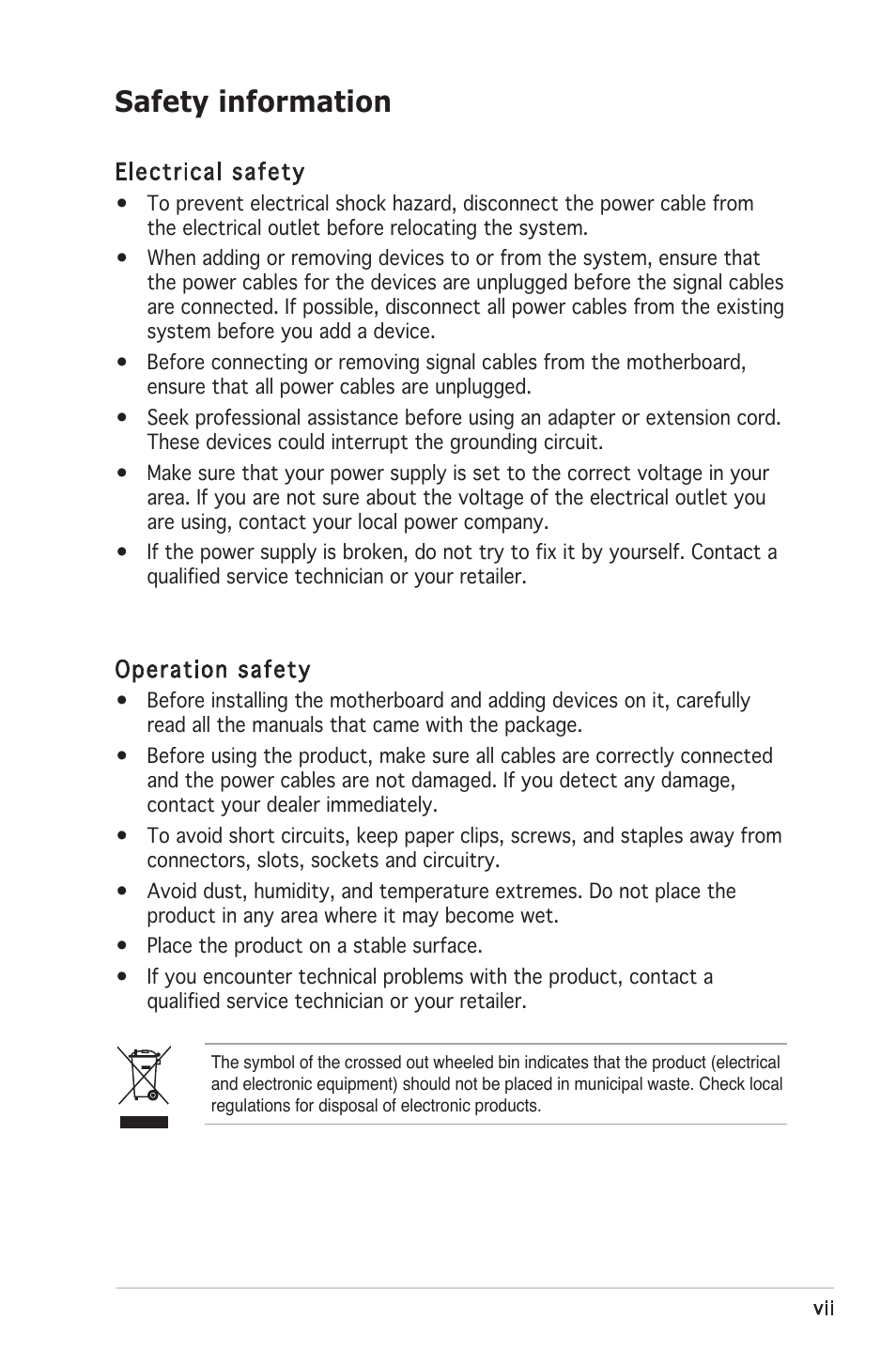 Safety information | Asus K8N-VM User Manual | Page 7 / 84