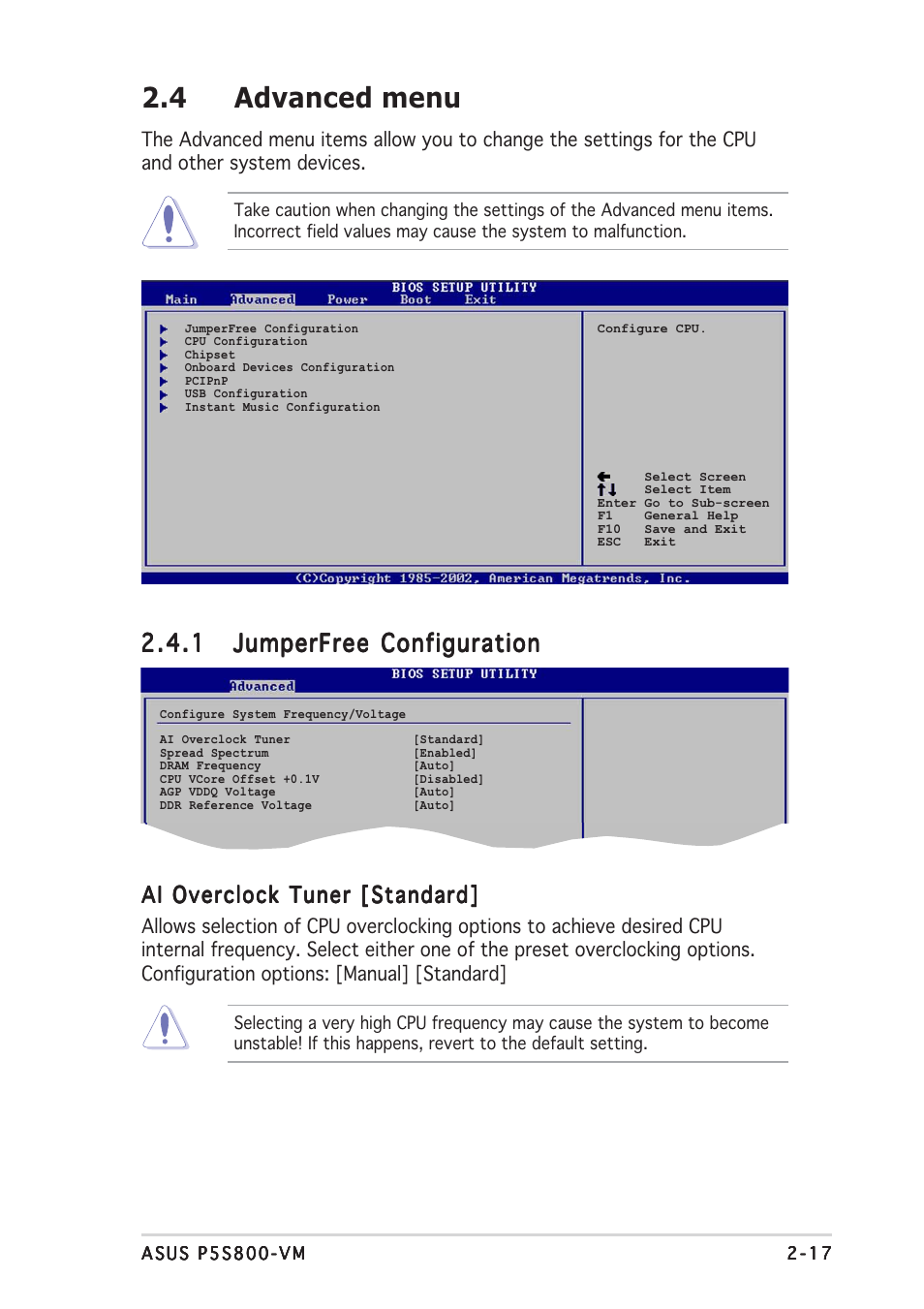 4 advanced menu, Ai overclock tuner [standard | Asus P5S800-VM User Manual | Page 59 / 84