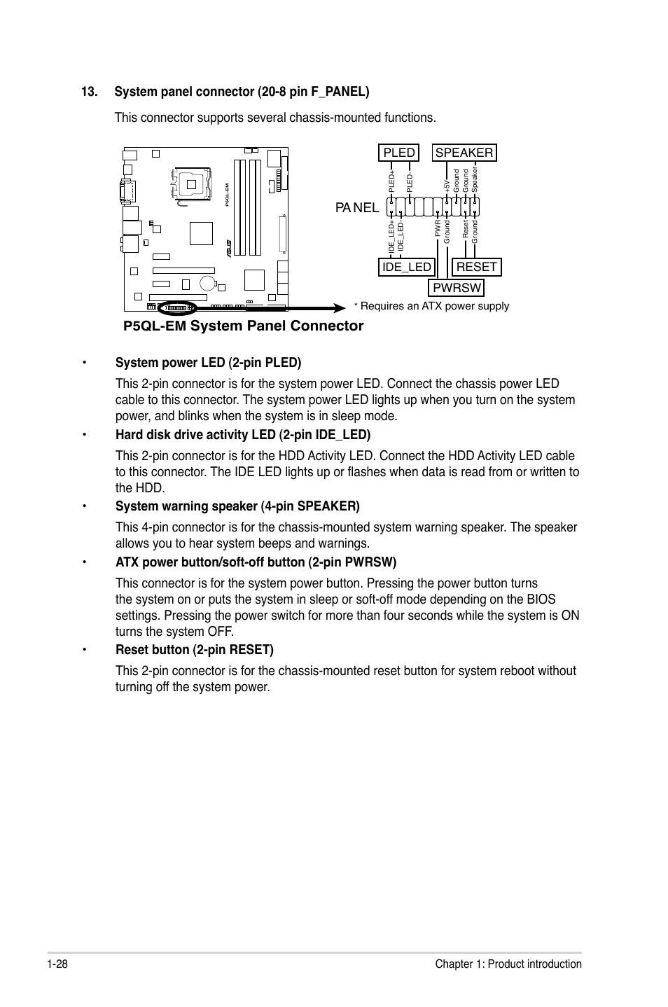 System.panel.connector | Asus P5QL-EM User Manual | Page 38 / 64