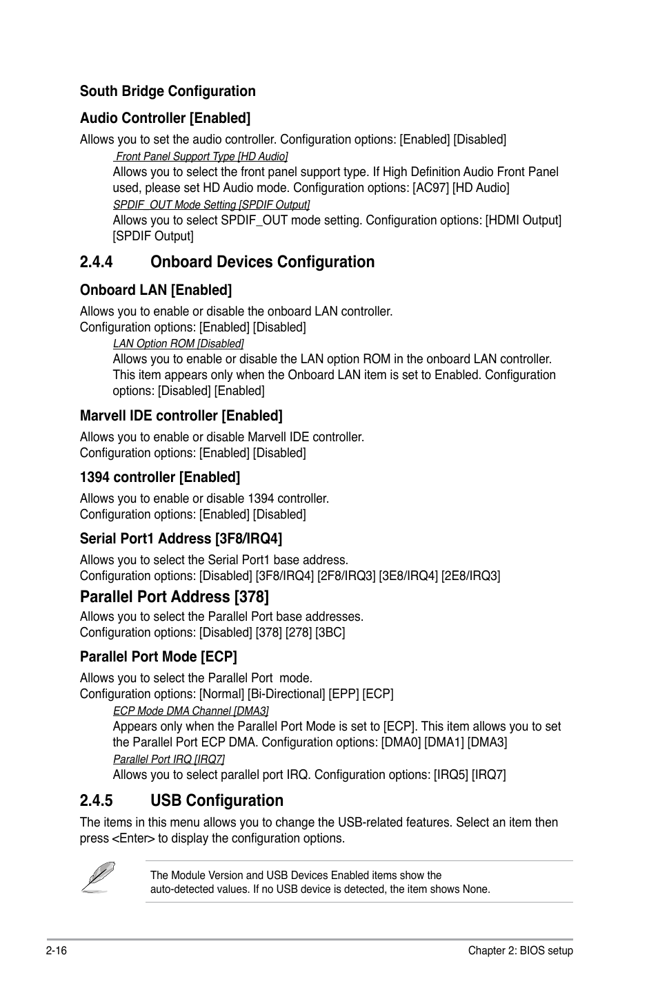 4 onboard devices configuration, Parallel.port.address.[378, 5 usb configuration | Asus P5QL-EM User Manual | Page 56 / 64