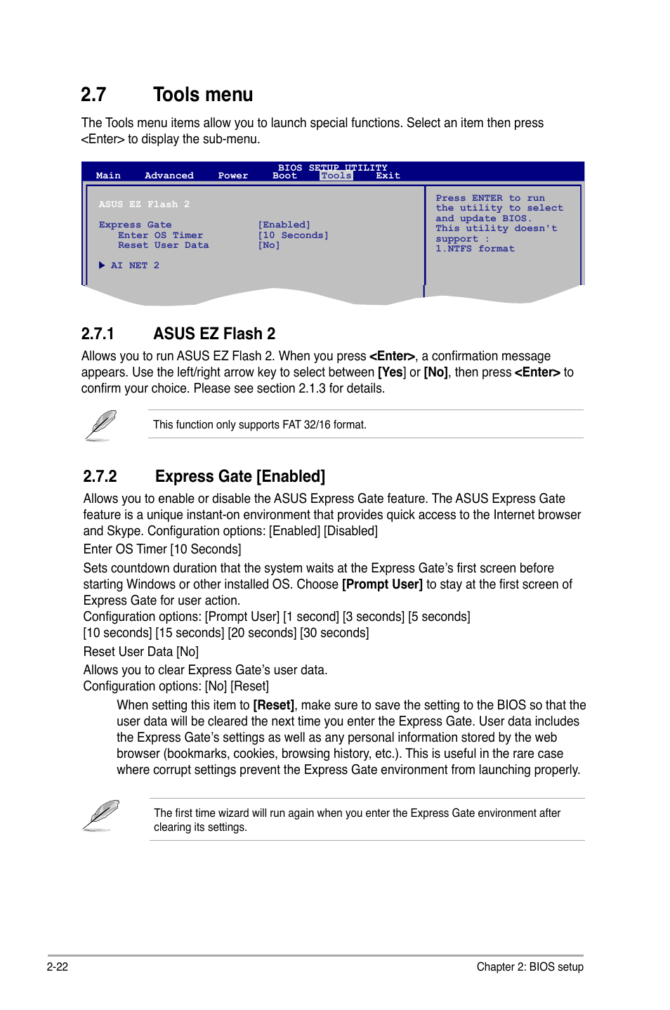 Tools.menu, Asus.ez.flash.2, Express.gate.[enabled | Asus P5QL-EM User Manual | Page 62 / 64