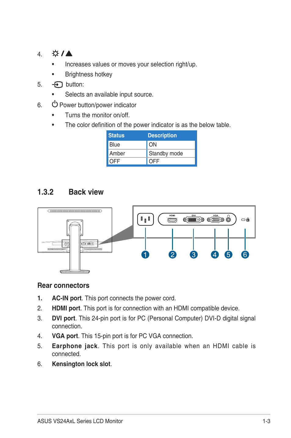2 back view, Back view -3, Back.view | Asus VS24AHL User Manual | Page 11 / 26