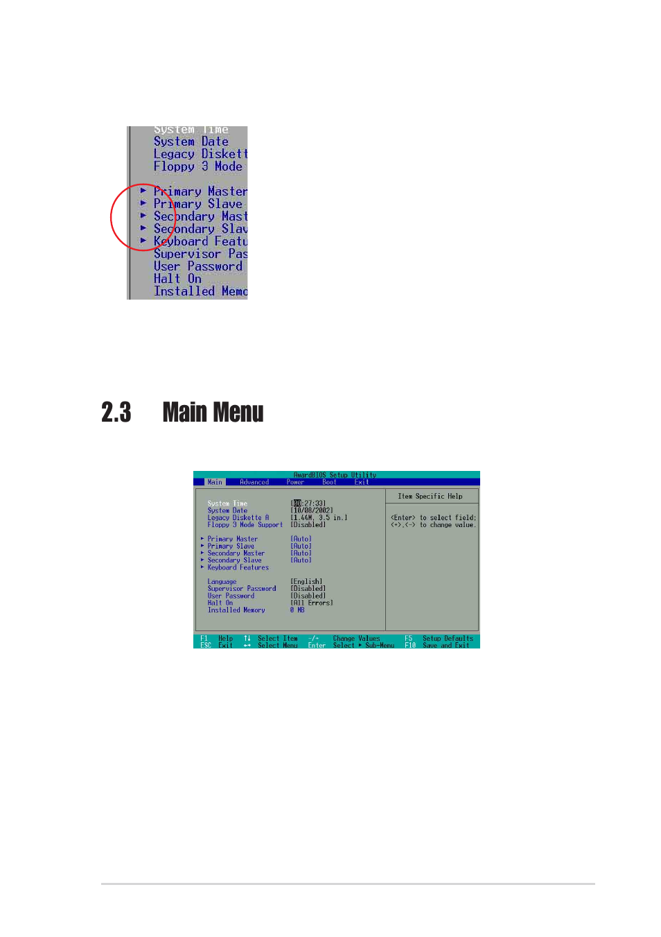 3 main menu | Asus P4SGL-MX User Manual | Page 38 / 64