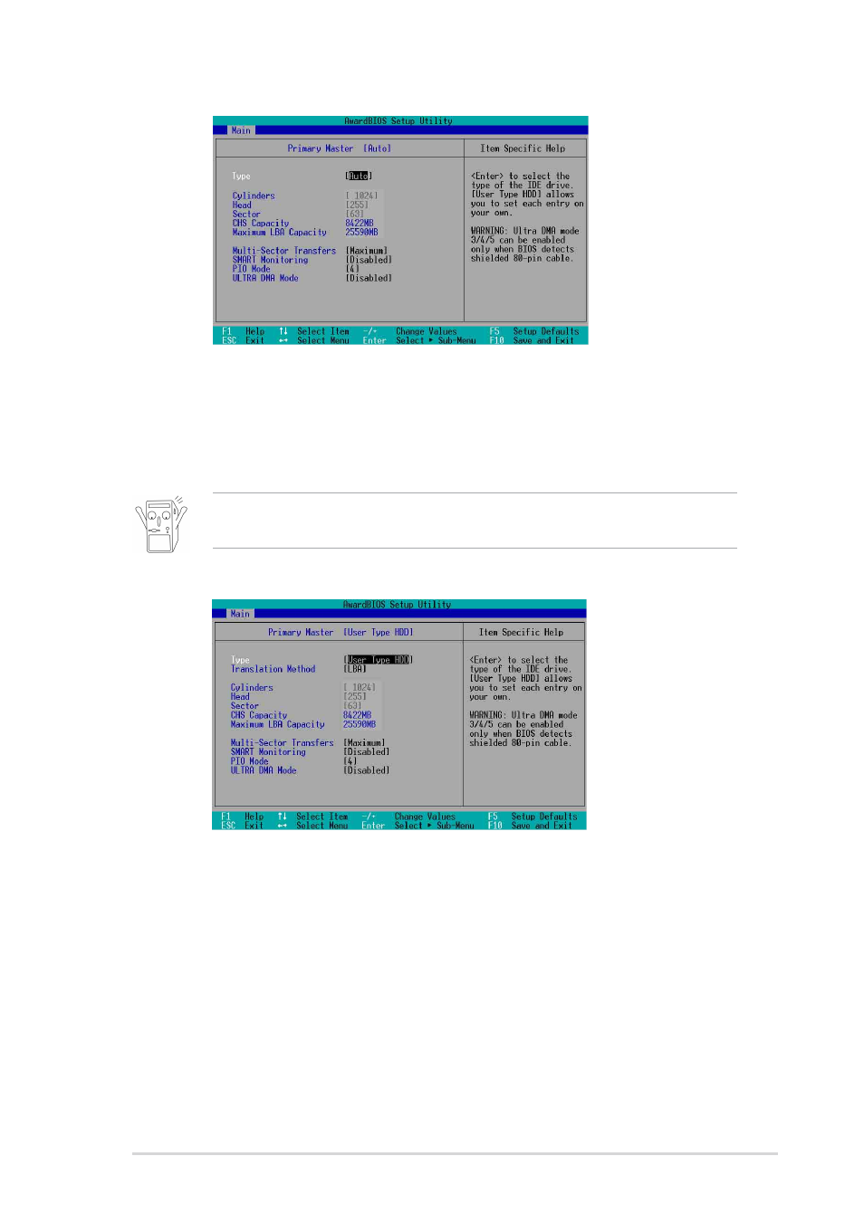 1 primary and secondary master/slave | Asus P4SGL-MX User Manual | Page 40 / 64