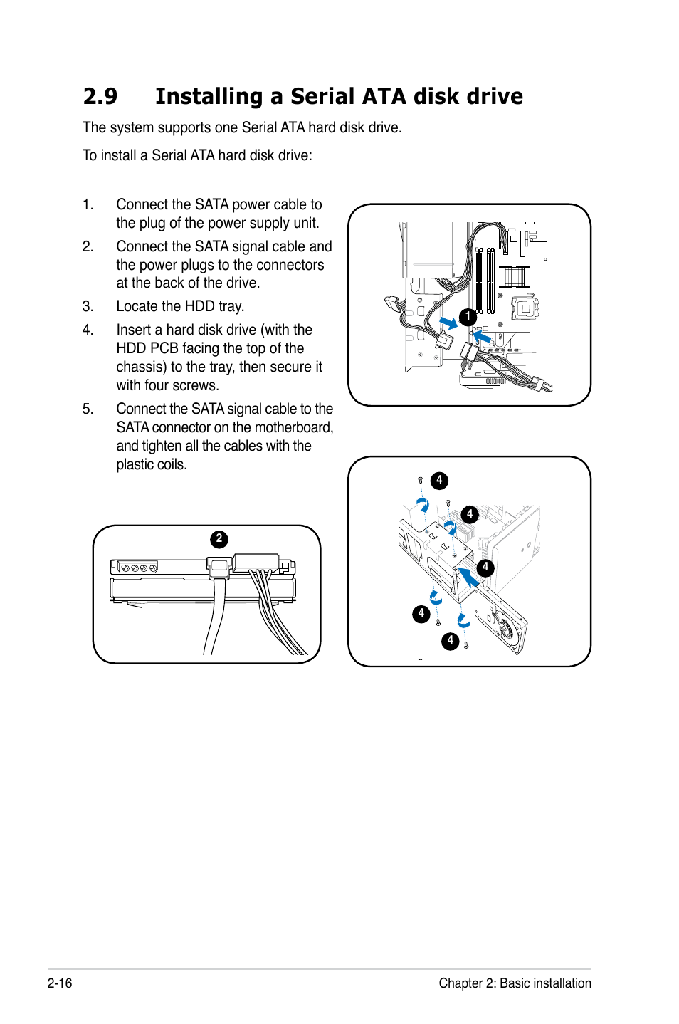 9 installing a serial ata disk drive | Asus T4-M3N8200 User Manual | Page 34 / 92