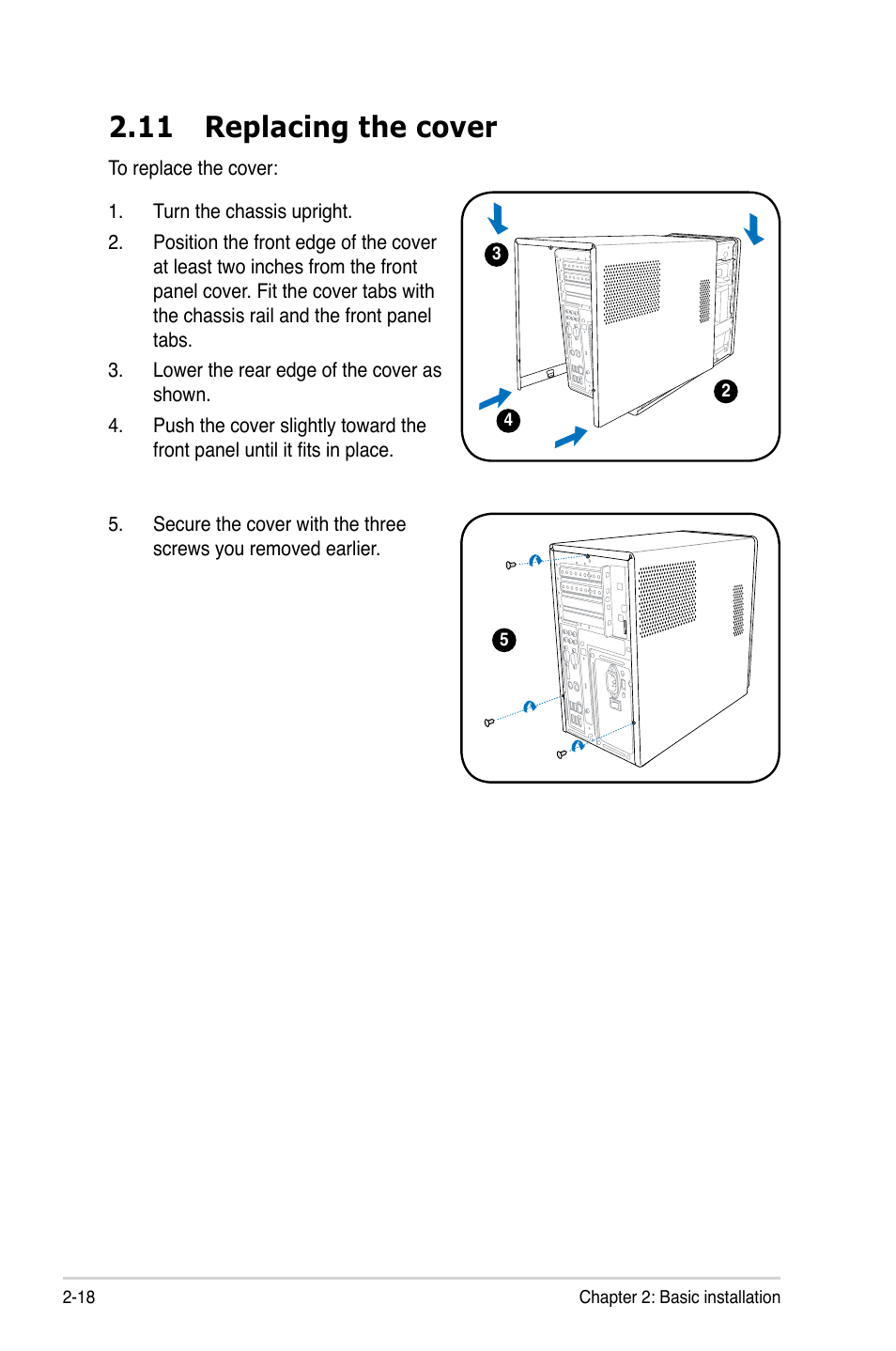 11 replacing the cover | Asus T4-M3N8200 User Manual | Page 36 / 92