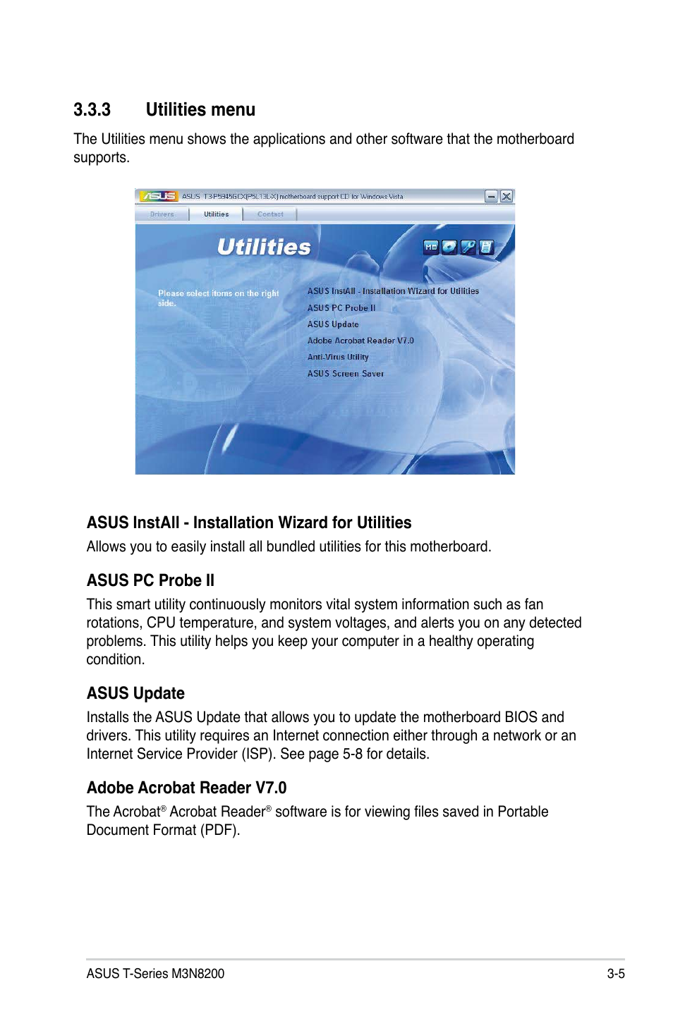 3 utilities menu | Asus T4-M3N8200 User Manual | Page 41 / 92