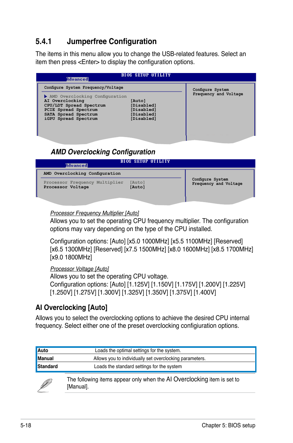 1 jumperfree configuration, Ai overclocking [auto, Amd overclocking configuration | Ai overclocking | Asus T4-M3N8200 User Manual | Page 70 / 92