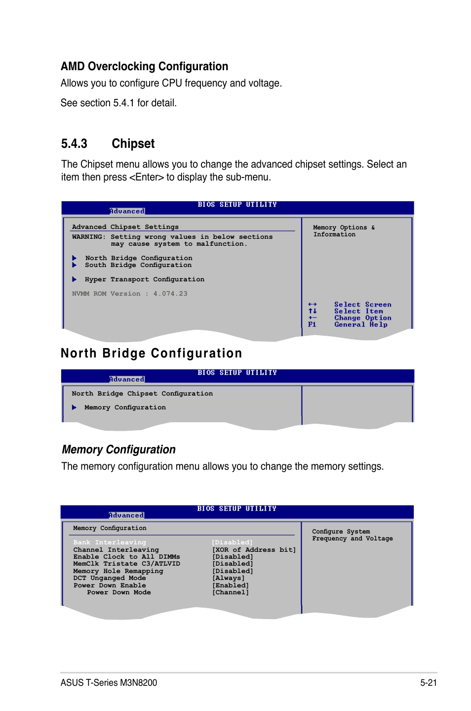 3 chipset, North bridge configuration, Amd overclocking configuration | Asus T4-M3N8200 User Manual | Page 73 / 92