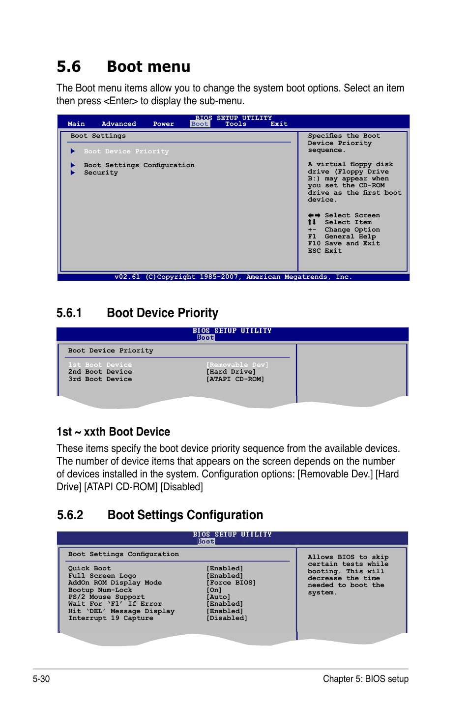 6 boot menu, 1 boot device priority, 2 boot settings configuration | 1st ~ xxth boot device | Asus T4-M3N8200 User Manual | Page 82 / 92