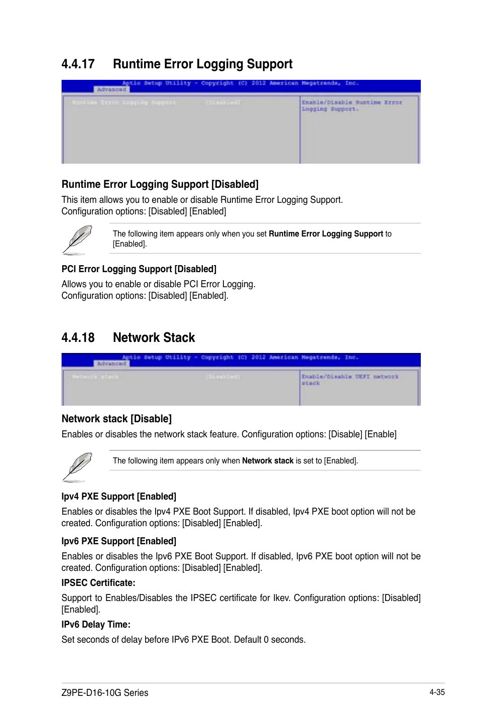 Runtime error logging support -35, Network stack -35, 17 runtime error logging support | 18 network stack | Asus Z9PE-D16-10G/DUAL User Manual | Page 103 / 202