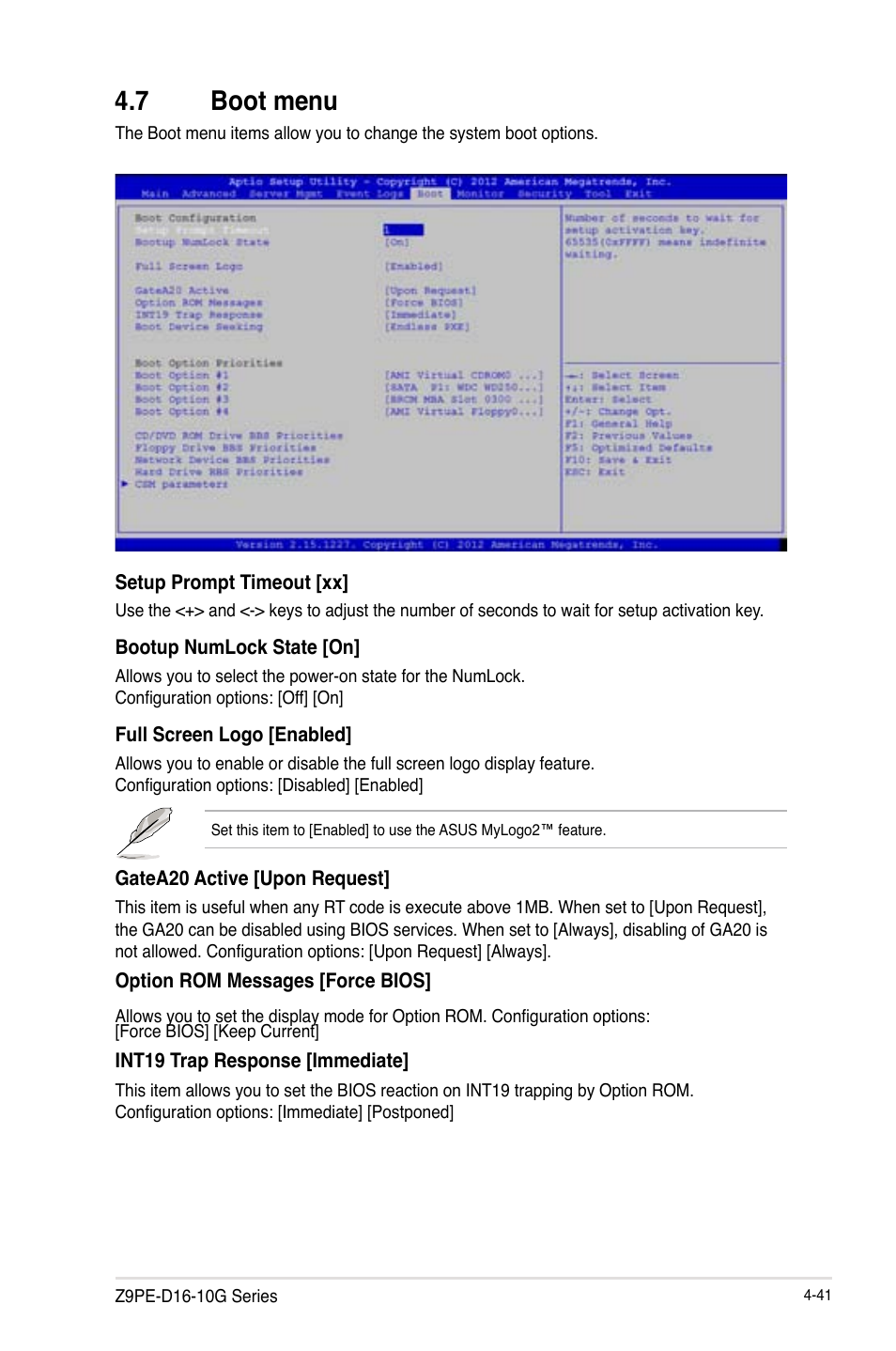 7 boot menu, Boot menu -41 | Asus Z9PE-D16-10G/DUAL User Manual | Page 109 / 202