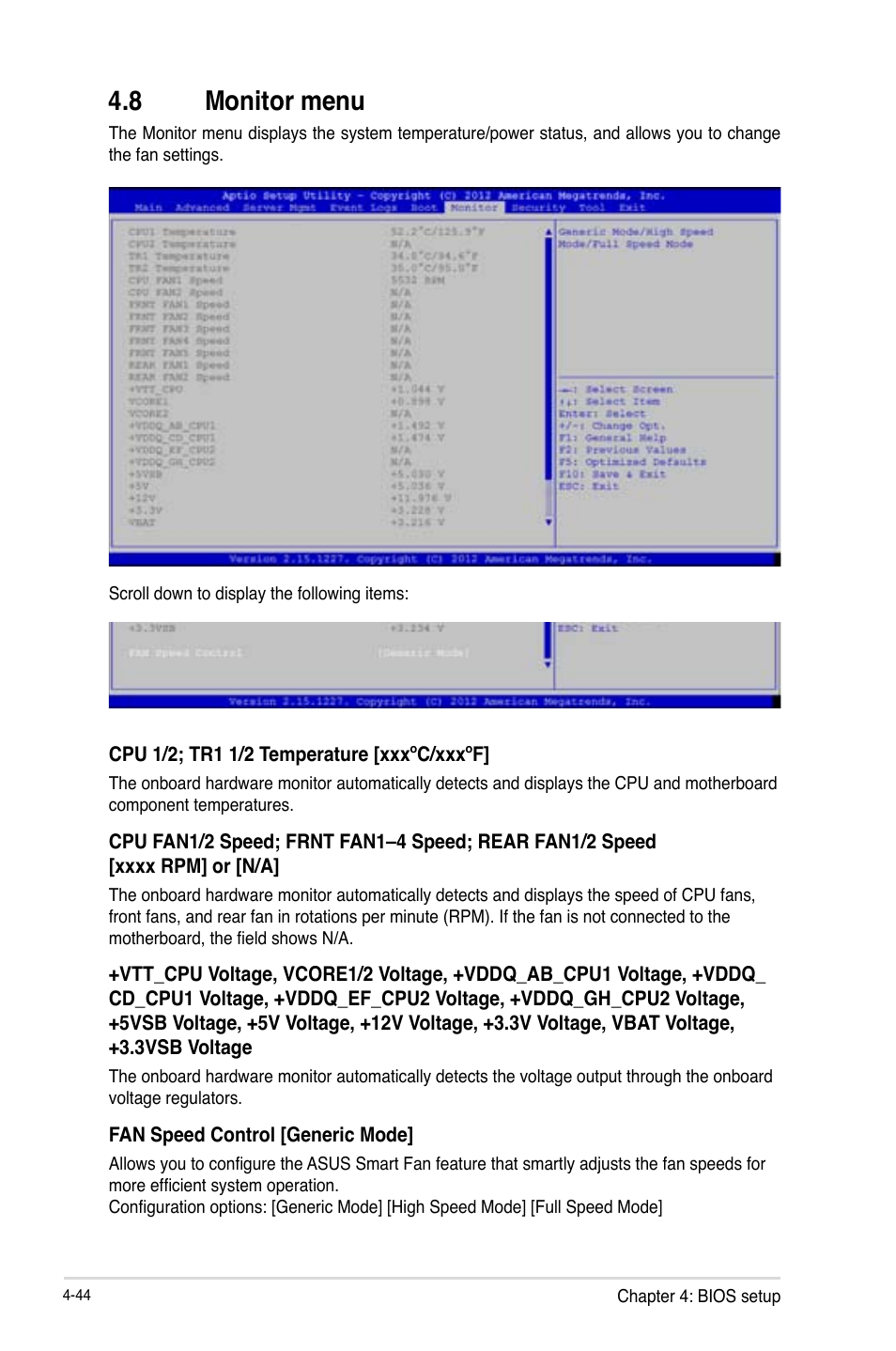 8 monitor menu, Monitor menu -44 | Asus Z9PE-D16-10G/DUAL User Manual | Page 112 / 202
