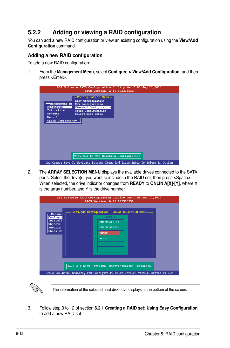 Adding or viewing a raid configuration -12, 2 adding or viewing a raid configuration, Adding a new raid configuration | Chapter 5: raid configuration | Asus Z9PE-D16-10G/DUAL User Manual | Page 130 / 202