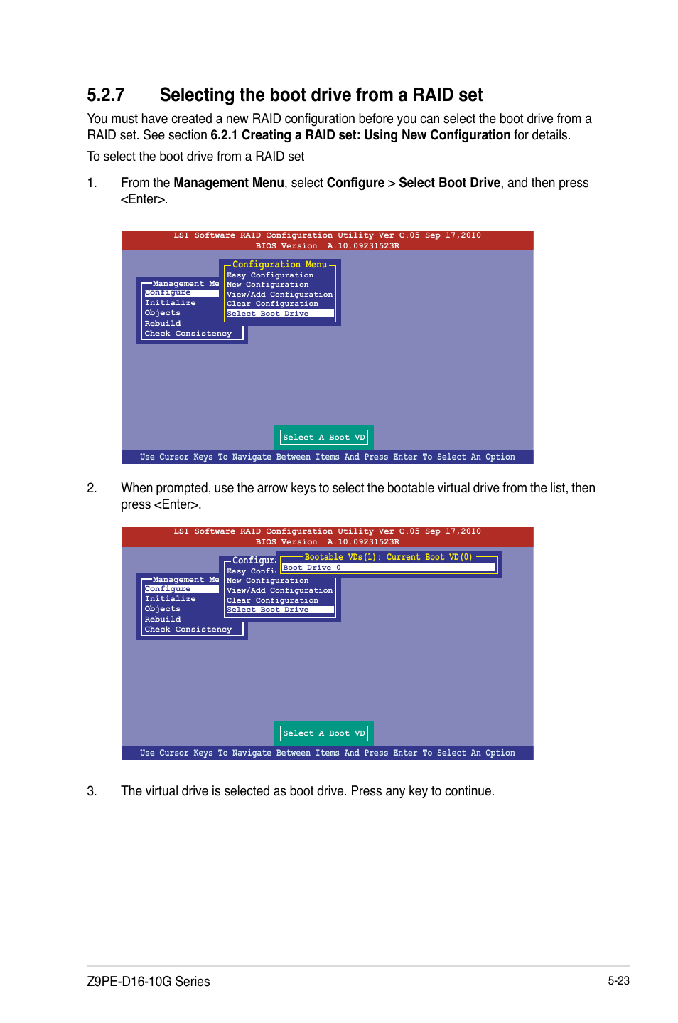 Selecting the boot drive from a raid set -23, 7 selecting the boot drive from a raid set | Asus Z9PE-D16-10G/DUAL User Manual | Page 141 / 202