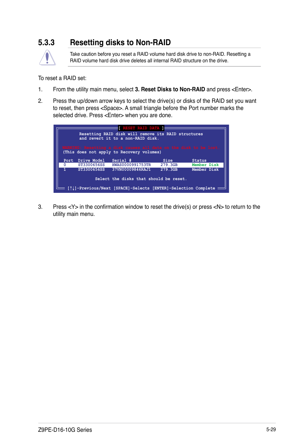 Resetting disks to non-raid -29, 3 resetting disks to non-raid | Asus Z9PE-D16-10G/DUAL User Manual | Page 147 / 202