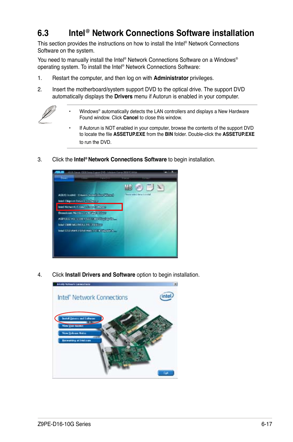 Intel, Network connections software installation -17, 3 intel | Network connections software installation | Asus Z9PE-D16-10G/DUAL User Manual | Page 173 / 202