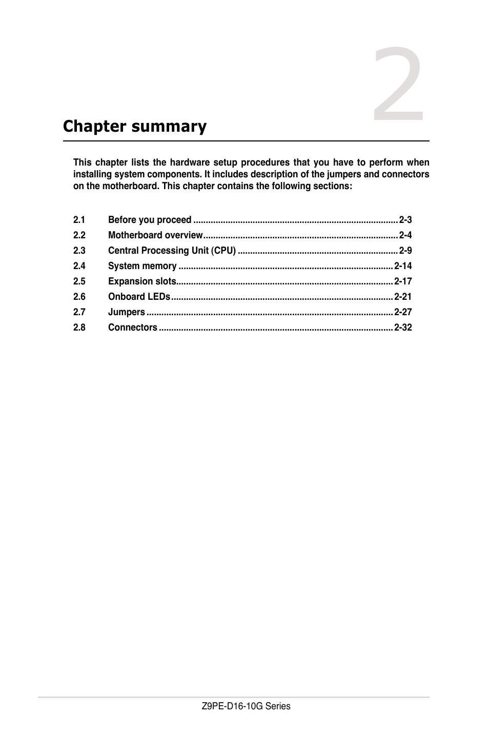 Chapter summary | Asus Z9PE-D16-10G/DUAL User Manual | Page 22 / 202
