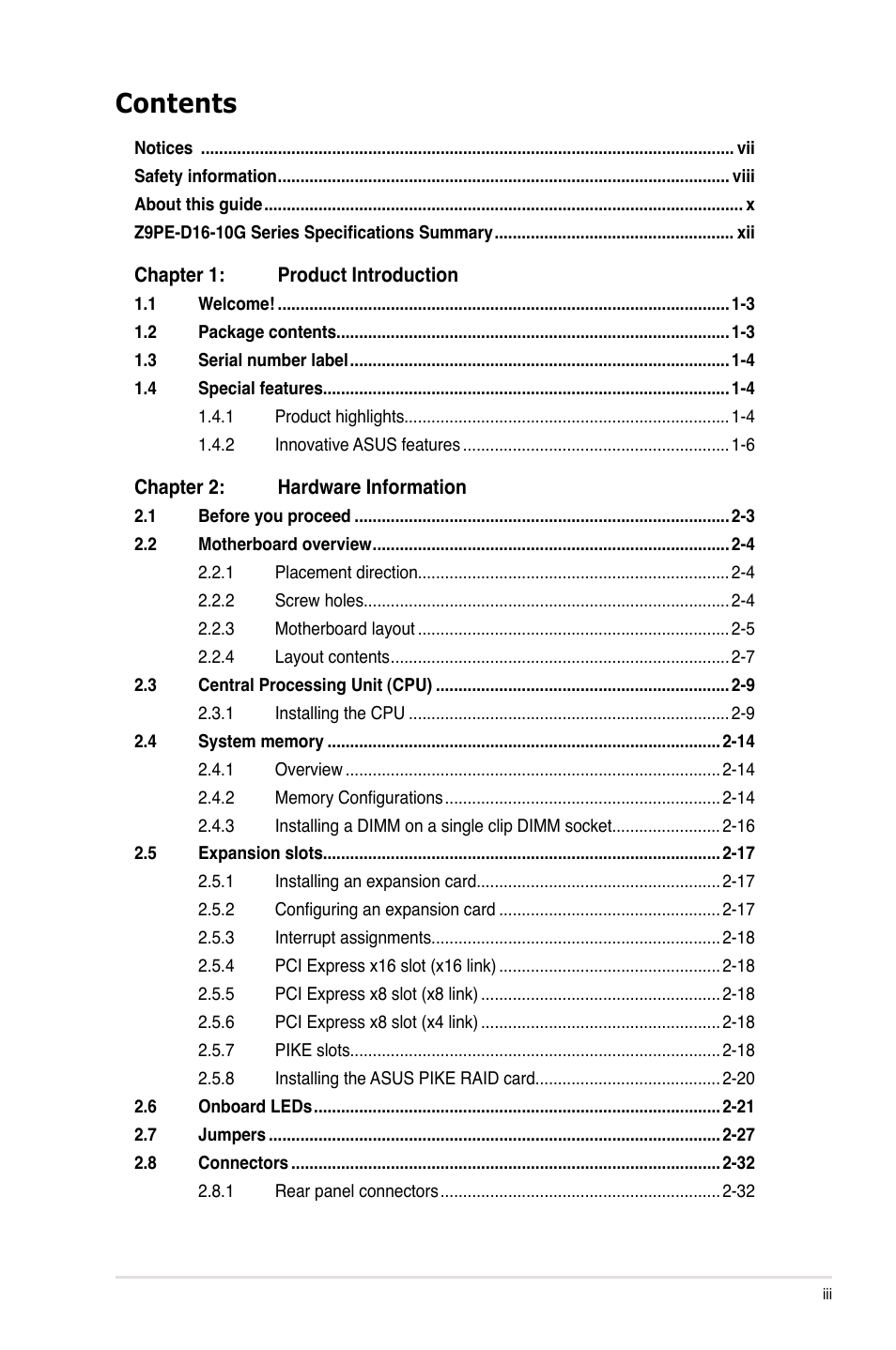 Asus Z9PE-D16-10G/DUAL User Manual | Page 3 / 202