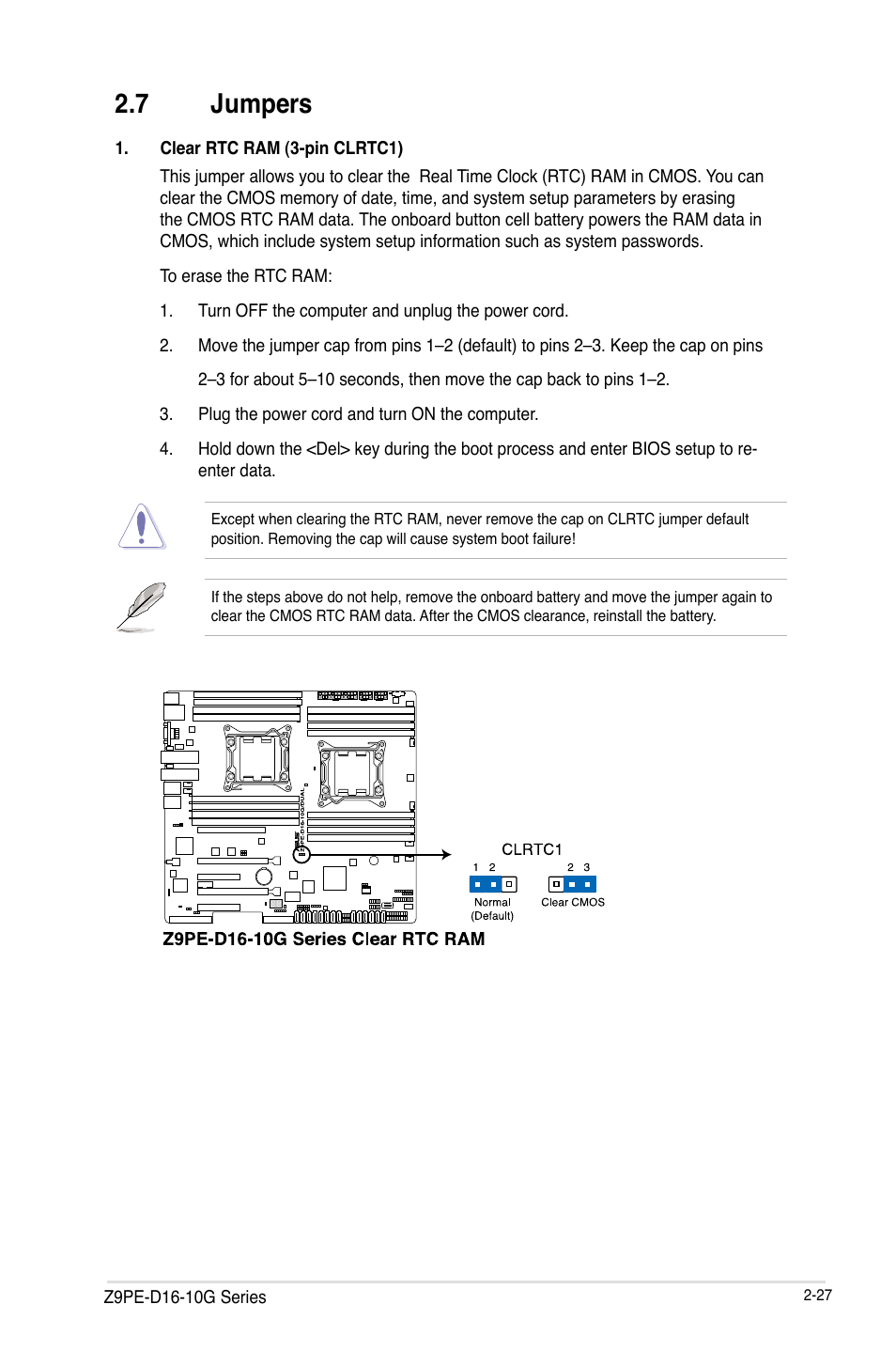 7 jumpers, Jumpers -27 | Asus Z9PE-D16-10G/DUAL User Manual | Page 47 / 202