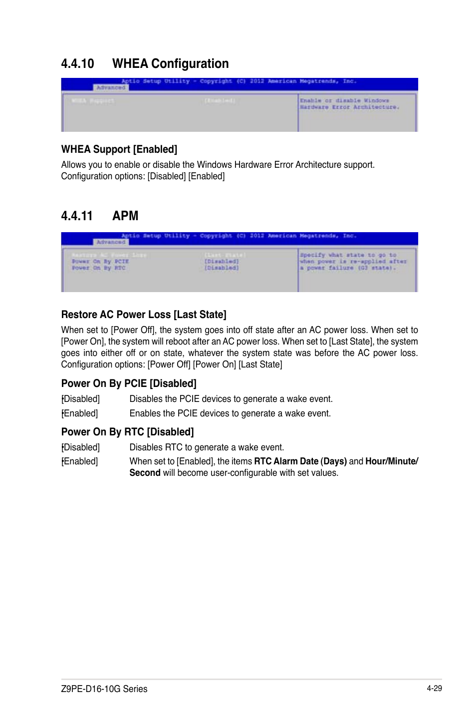 Whea configuration -29, Apm -29, 10 whea configuration | 11 apm | Asus Z9PE-D16-10G/DUAL User Manual | Page 97 / 202