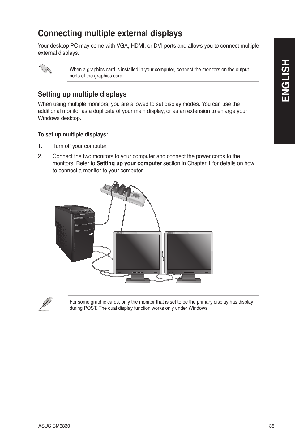 Connecting multiple external displays, En g lis h en g li sh | Asus CM6830 User Manual | Page 35 / 72