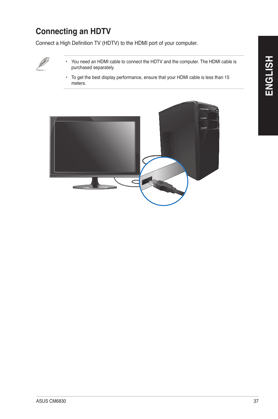 Connecting an hdtv, En g lis h en g li sh | Asus CM6830 User Manual | Page 37 / 72