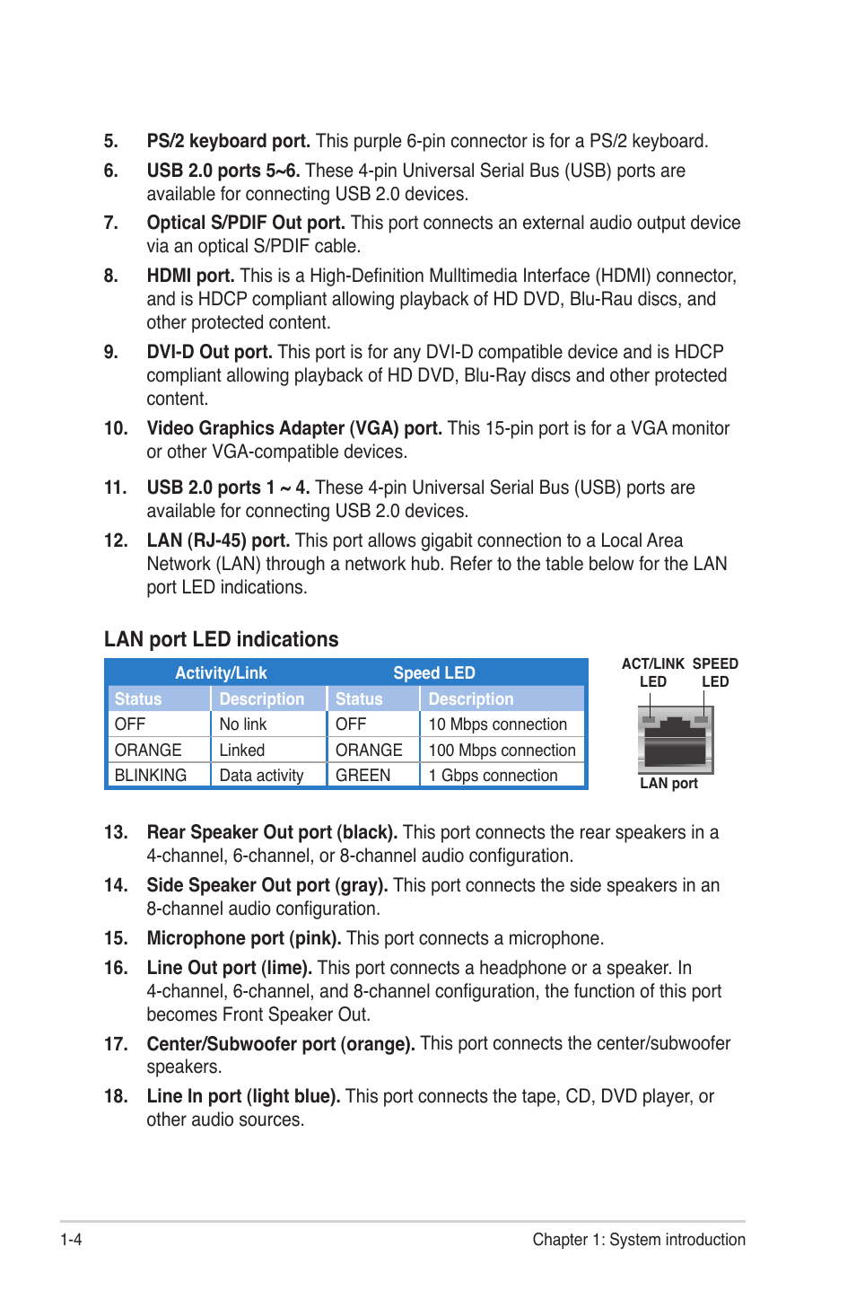 Lan.port.led.indications | Asus G1-P5G43 User Manual | Page 14 / 78