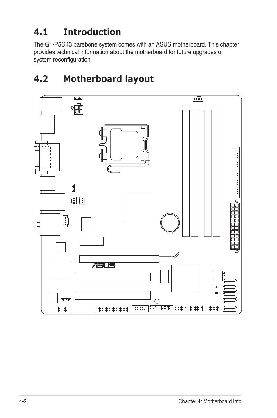 1 introduction, 2 motherboard layout, Introduction -2 | Motherboard.layout -2 | Asus G1-P5G43 User Manual | Page 44 / 78