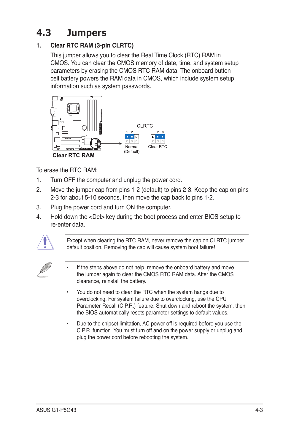 3 jumpers, Jumpers -3 | Asus G1-P5G43 User Manual | Page 45 / 78