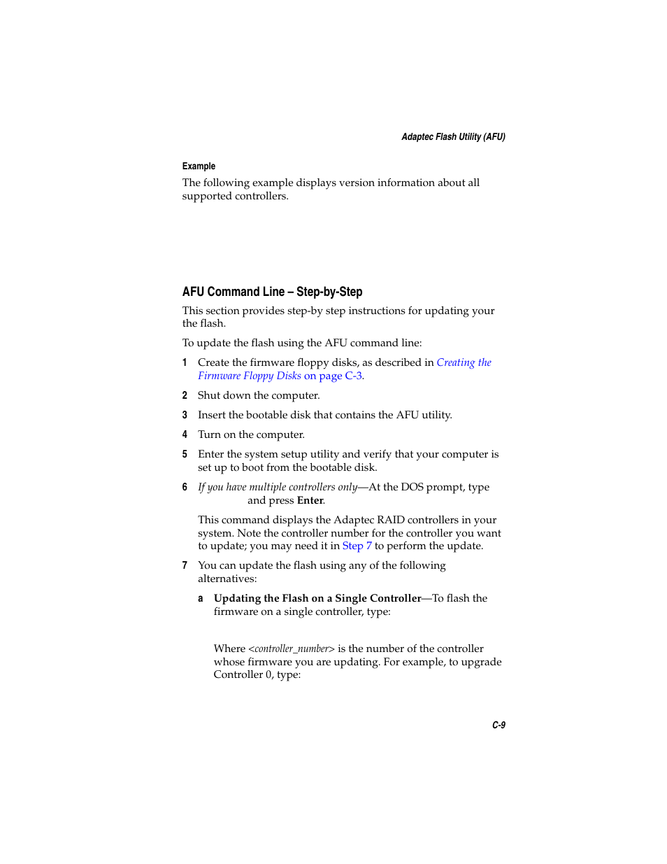 Afu command line – step-by-step, Afu command line – step-by-step c-9 | Asus Adaptec 2025 ZCR User Manual | Page 104 / 169