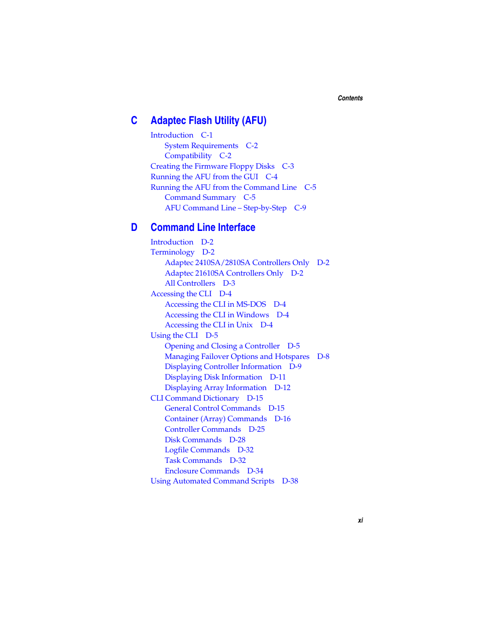 Cadaptec flash utility (afu), Dcommand line interface | Asus Adaptec 2025 ZCR User Manual | Page 11 / 169