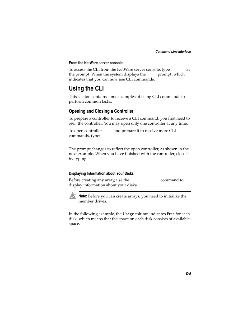 Using the cli, Opening and closing a controller, Using the cli d-5 | Opening and closing a controller d-5 | Asus Adaptec 2025 ZCR User Manual | Page 110 / 169