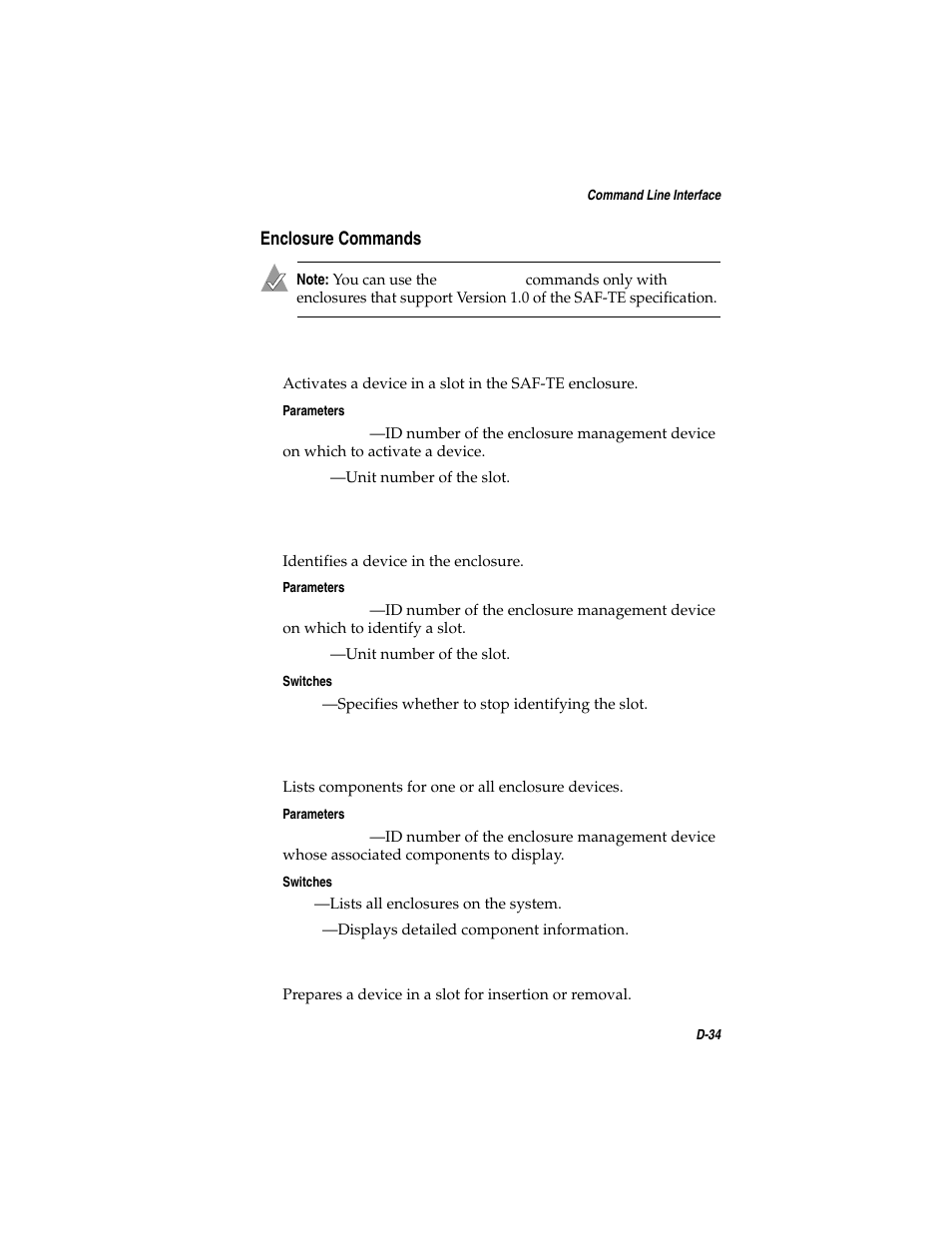 Enclosure commands, Enclosure commands d-34, D-34 | Asus Adaptec 2025 ZCR User Manual | Page 139 / 169