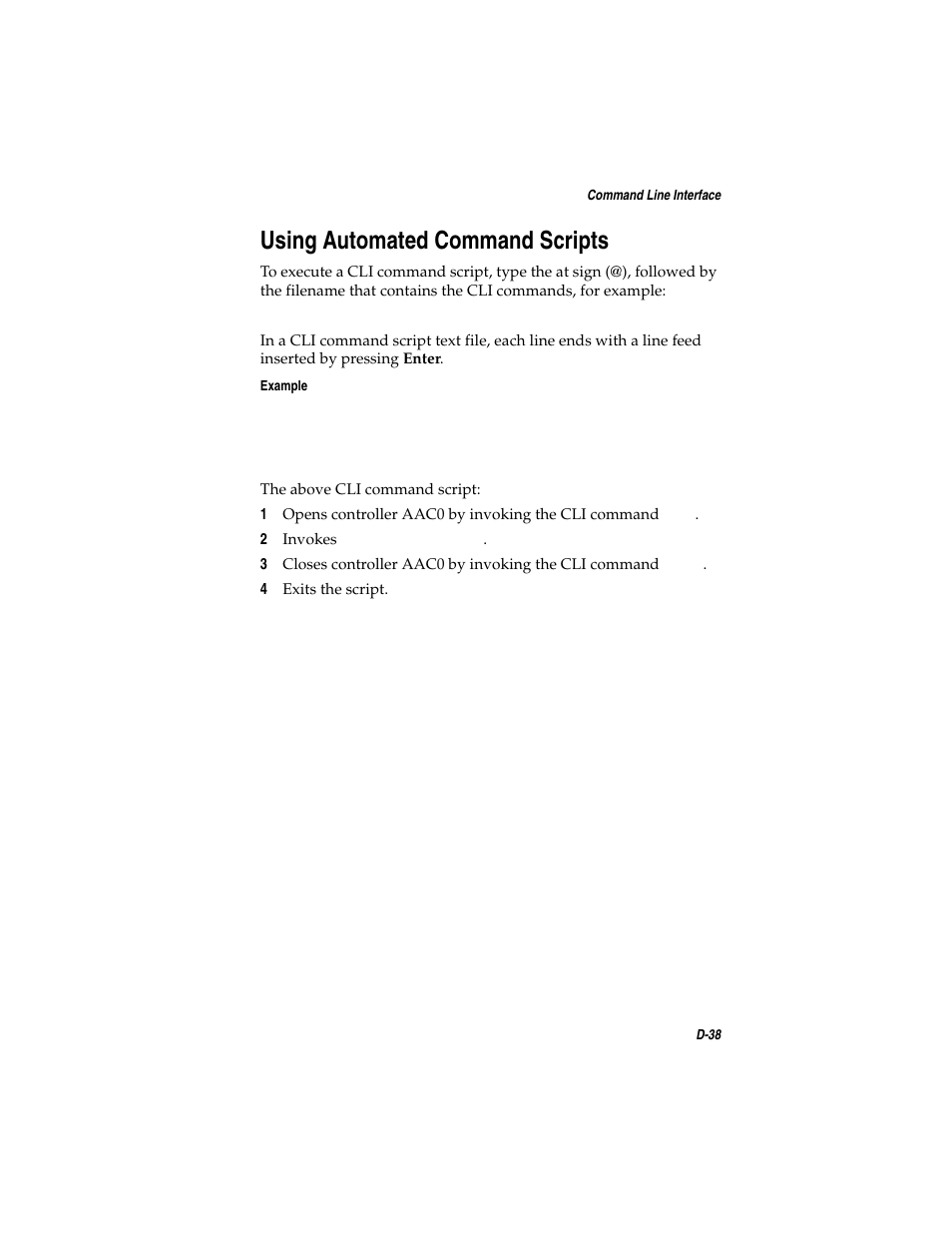 Using automated command scripts, Using automated command scripts d-38, D-38 | Asus Adaptec 2025 ZCR User Manual | Page 143 / 169