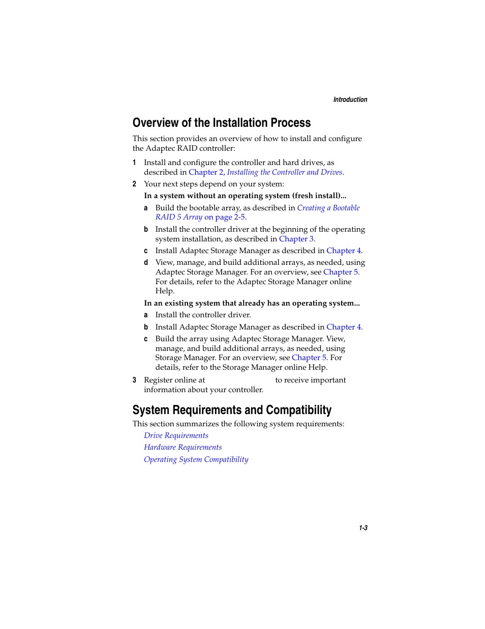 Overview of the installation process, System requirements and compatibility | Asus Adaptec 2025 ZCR User Manual | Page 15 / 169