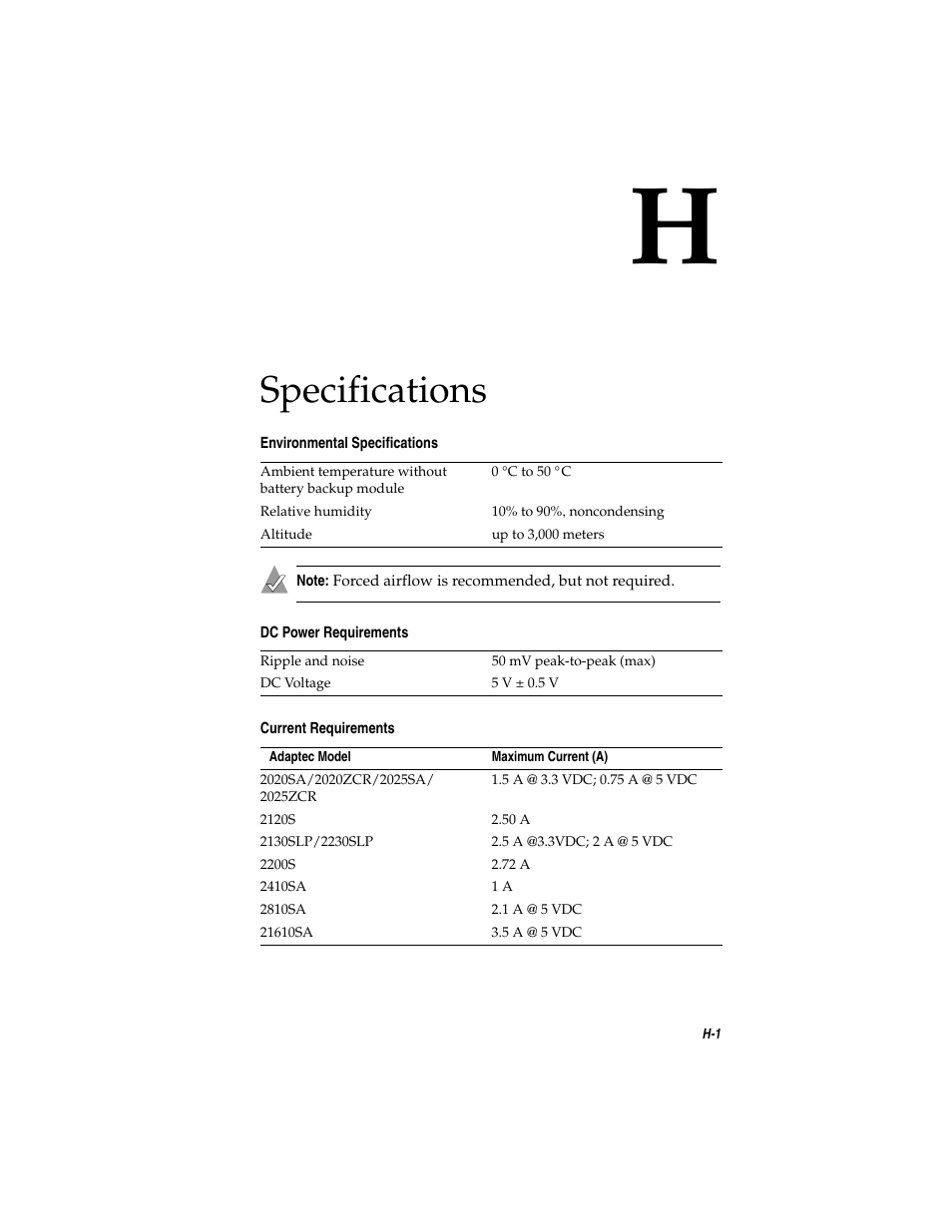 Specifications | Asus Adaptec 2025 ZCR User Manual | Page 159 / 169