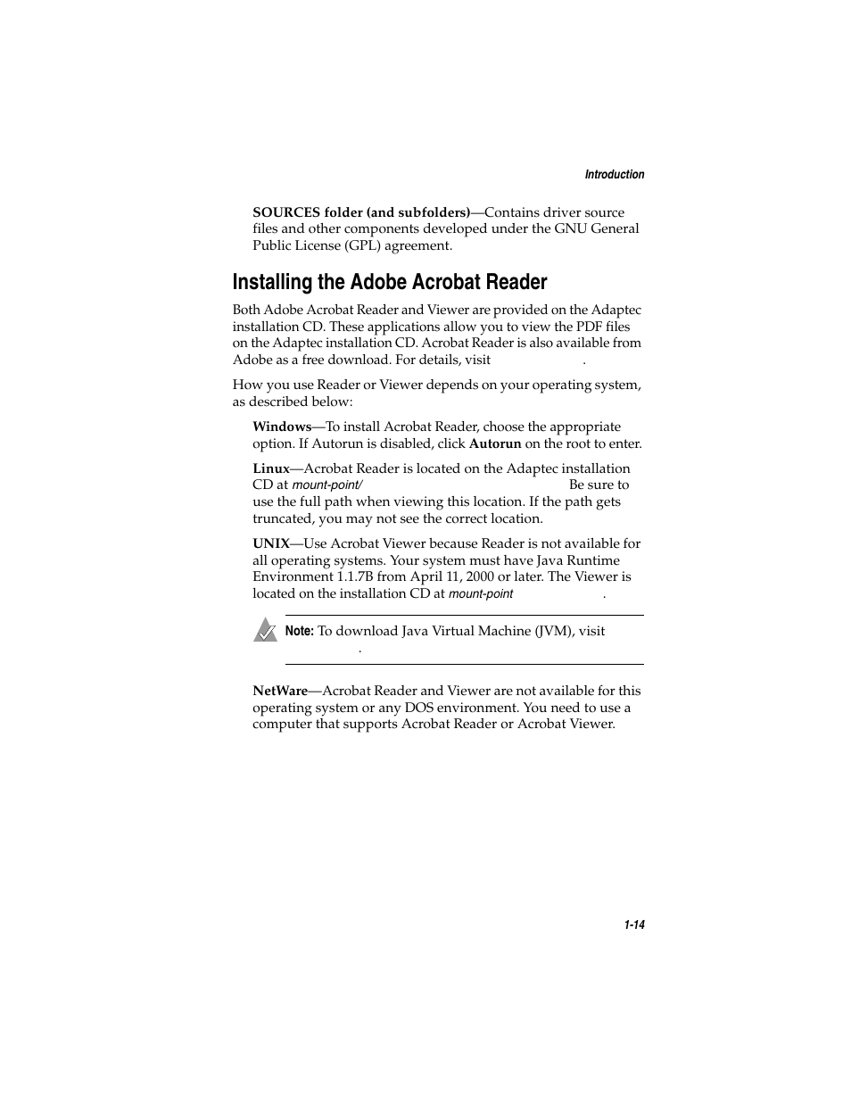 Installing the adobe acrobat reader, Installing the adobe acrobat reader 1-14, Installing the adobe | Asus Adaptec 2025 ZCR User Manual | Page 26 / 169