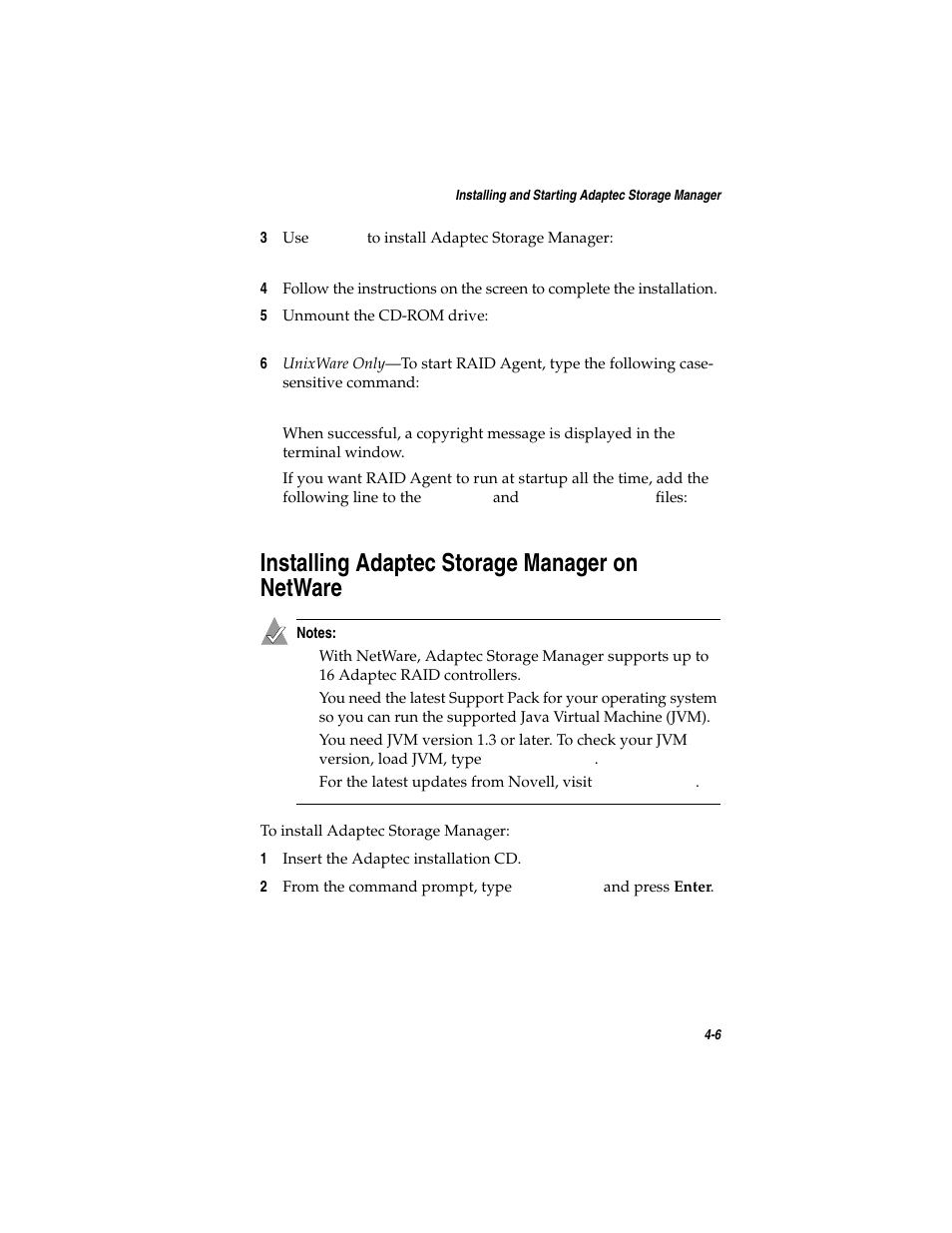 Installing adaptec storage manager on netware, Installing adaptec storage manager on netware 4-6 | Asus Adaptec 2025 ZCR User Manual | Page 55 / 169