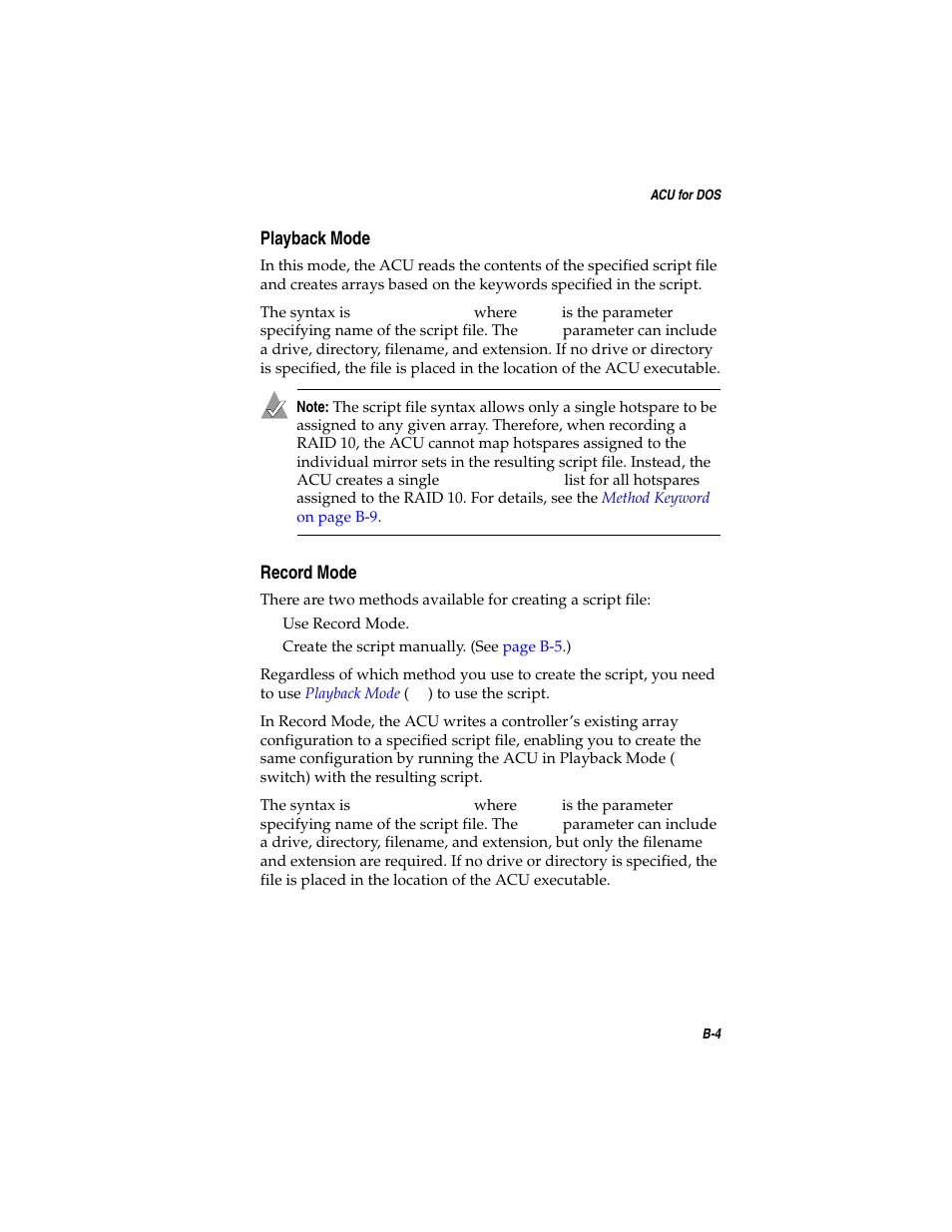 Playback mode, Record mode, Playback mode b-4 record mode b-4 | Asus Adaptec 2025 ZCR User Manual | Page 84 / 169
