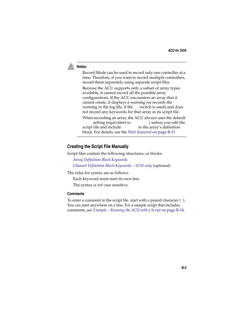 Creating the script file manually, Creating the script file manually b-5 | Asus Adaptec 2025 ZCR User Manual | Page 85 / 169