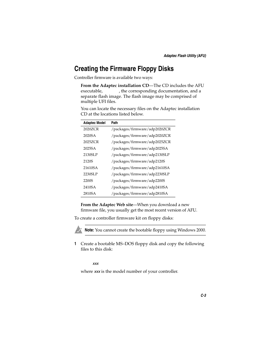Creating the firmware floppy disks, Creating the firmware floppy disks c-3 | Asus Adaptec 2025 ZCR User Manual | Page 98 / 169