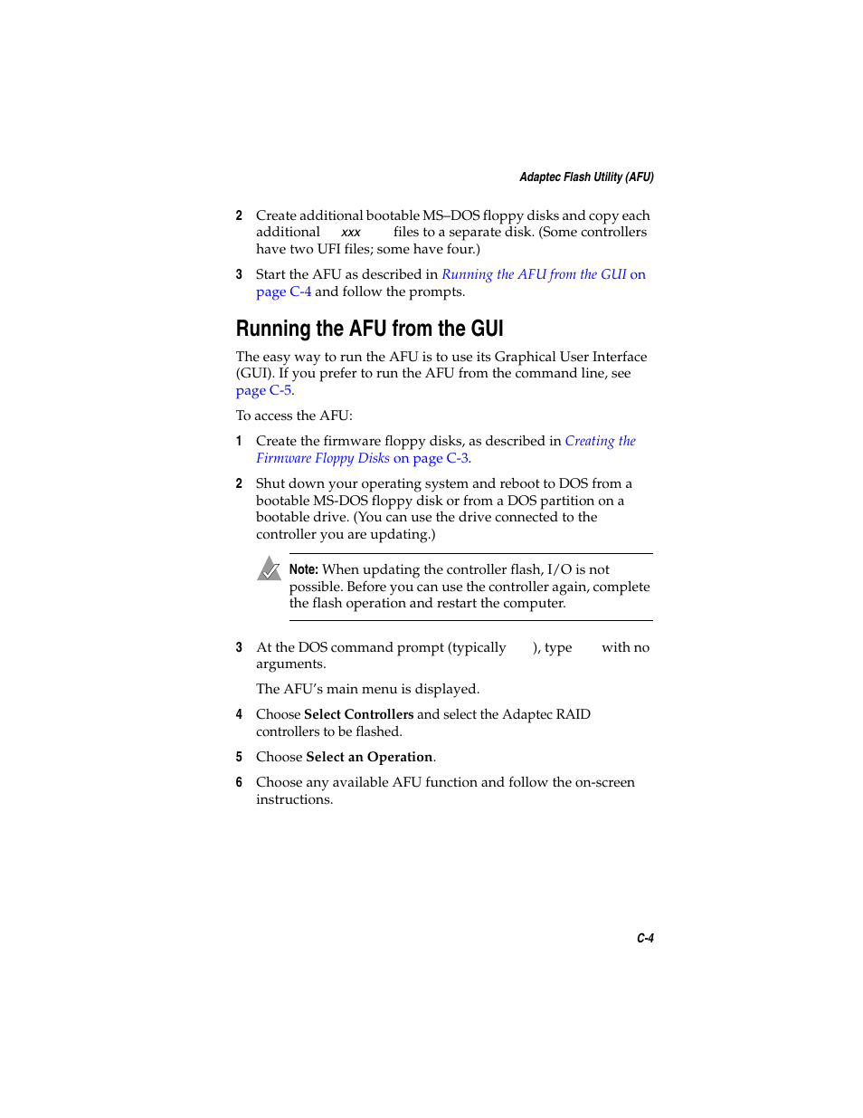 Running the afu from the gui, Running the afu from the gui c-4 | Asus Adaptec 2025 ZCR User Manual | Page 99 / 169