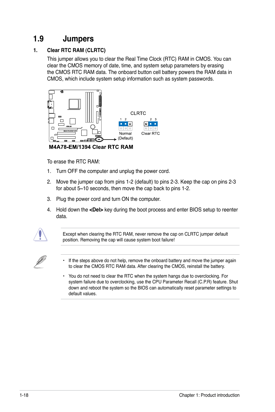 9 jumpers, Jumpers -18 | Asus M4A78-EM/1394 User Manual | Page 30 / 62