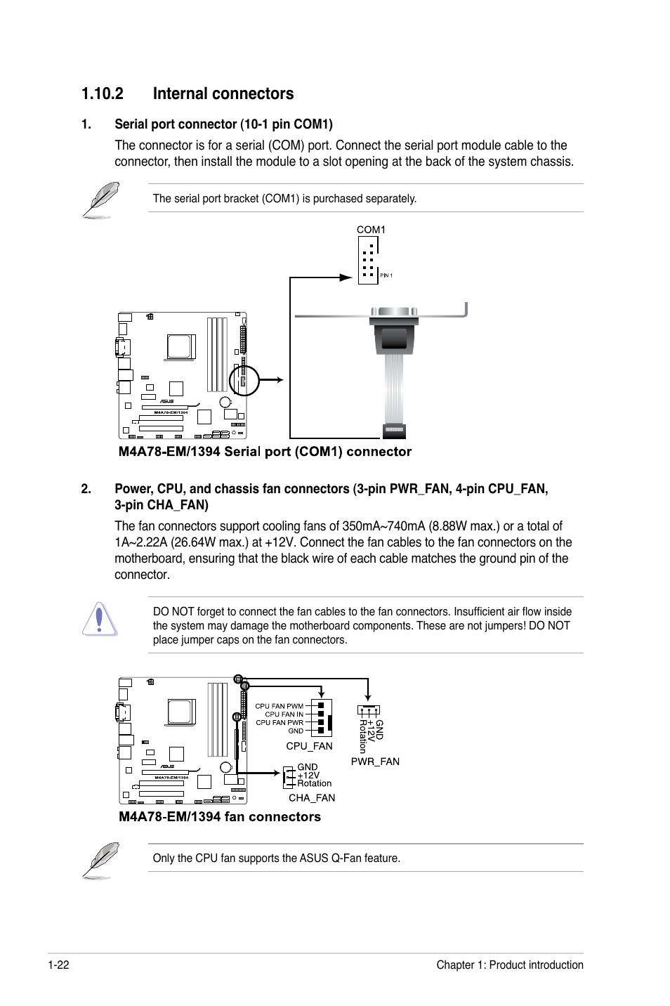 2 internal connectors, 2 internal connectors -22 | Asus M4A78-EM/1394 User Manual | Page 34 / 62