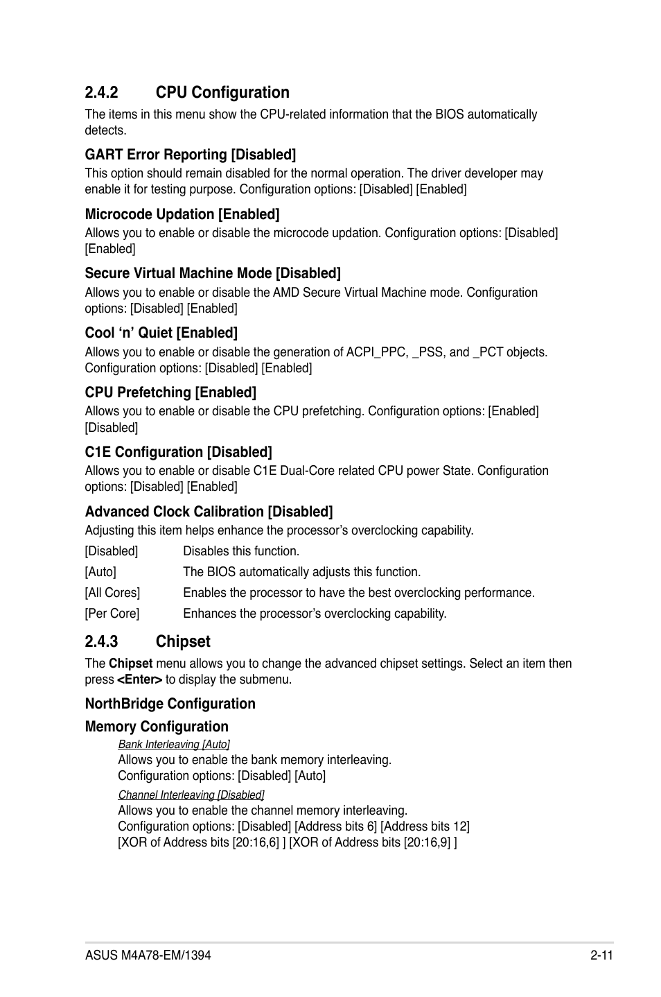 2 cpu configuration, 3 chipset, Cpu configuration -11 | Chipset -11 | Asus M4A78-EM/1394 User Manual | Page 53 / 62