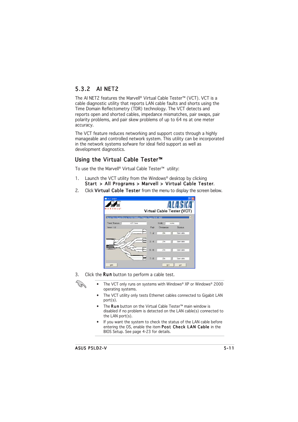 Using the virtual cable tester | Asus P5LD2-V User Manual | Page 119 / 144