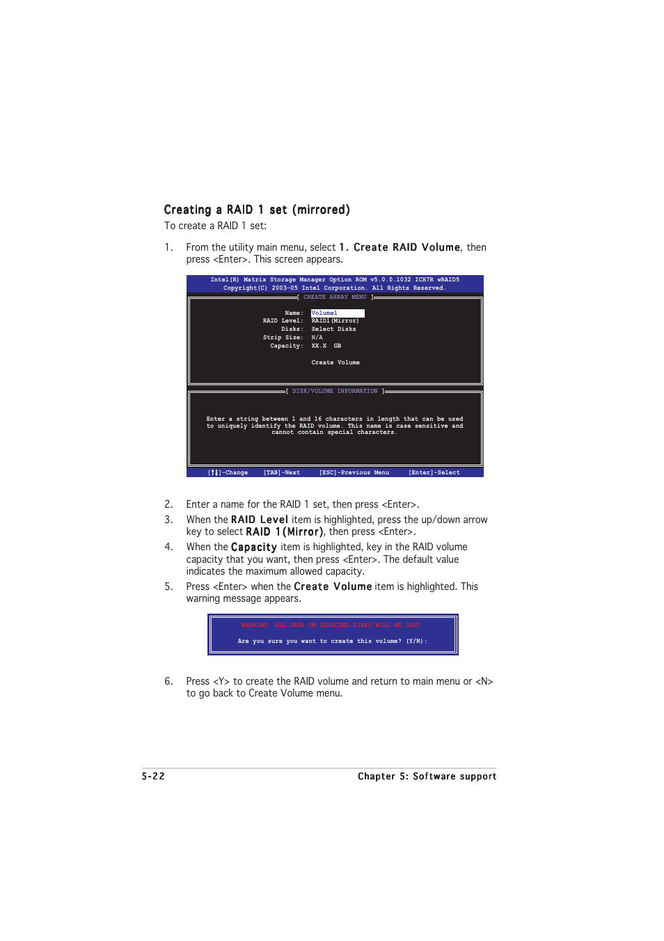 Creating a raid 1 set (mirrored) | Asus P5LD2-V User Manual | Page 130 / 144